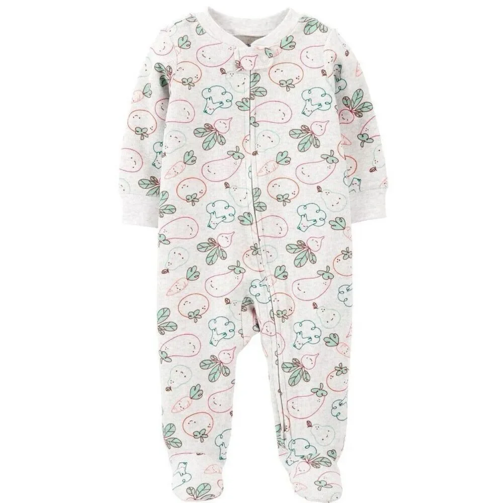 Carter’s Baby Zip Up Veggie Print Onesie One Piece Footie Pajamas PJs. 6 Months.